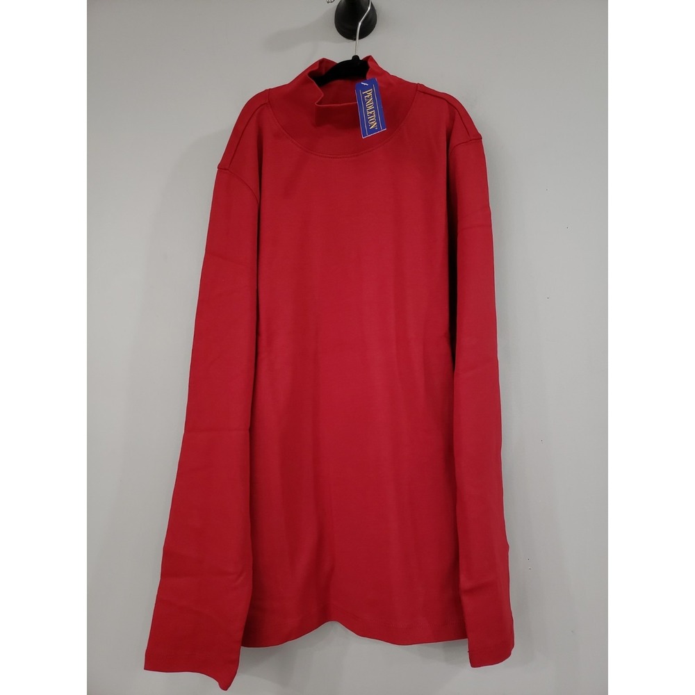 NEW PETITE LARGE PENDLETON Mock Neck RED 100%‎ COTTON Long Sleeve turtleneck
